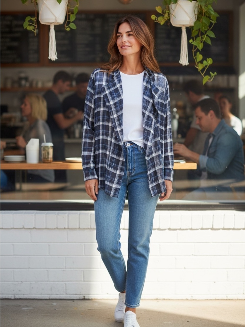 Philosophy Republic Clothing Gray Plaid Button Front Long Sleeve Top Womens XL